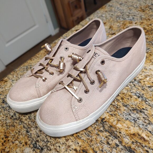 Sperry Sky Sail Metallic Twill Rose Dust Slip On Sneakers Women's Sz 9.5M - Picture 1 of 12